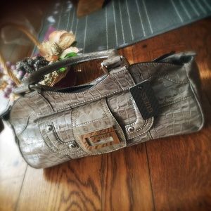 GUESS Anita snakeskin satchel in Taupe