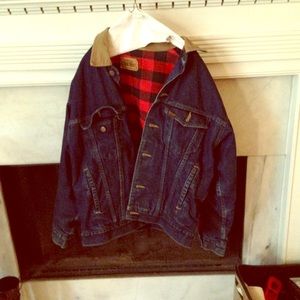 Vintage denim flannel lined jacket coat medium