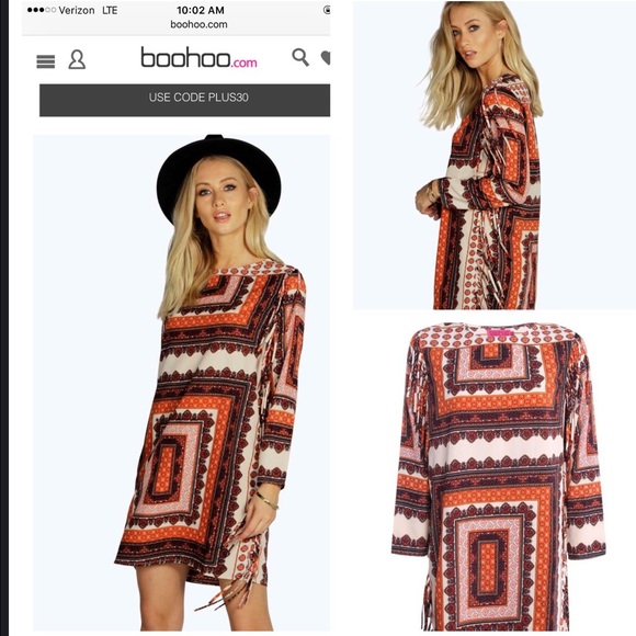 Boohoo Ava Paisley Tassel Shift Dress