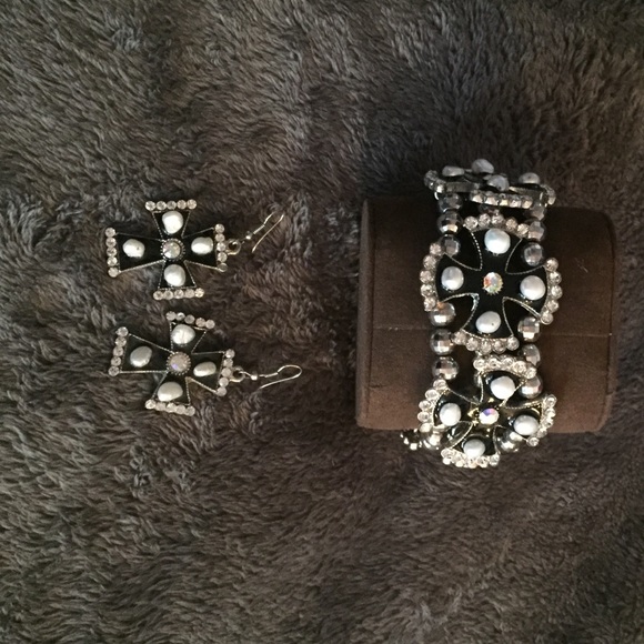 Cross bracelet and earrings