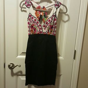 Floral and black cocktail dress