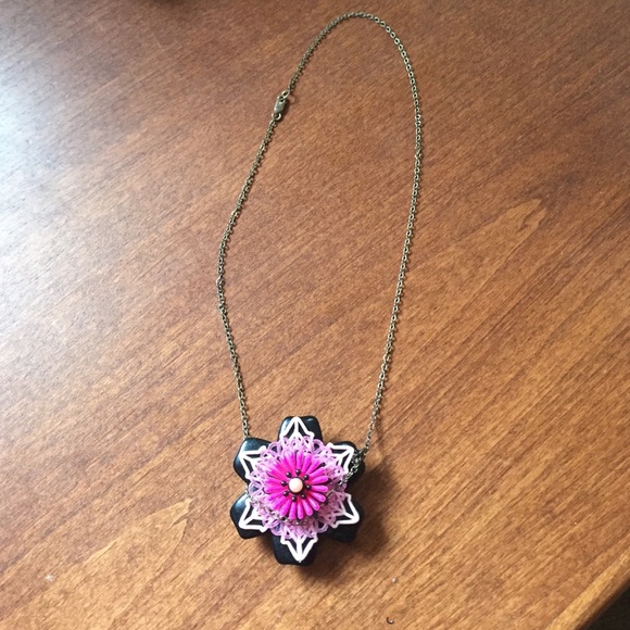 SOLD Black and pink flower necklace