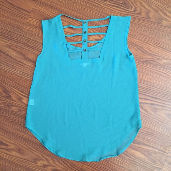 Turquoise sleeveless shirt with cutout back - Picture 4 of 4