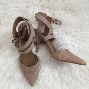 Tan Marc Fisher Strappy Ankle Heels