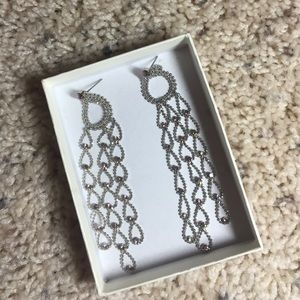 Long dangling silver and purple earrings