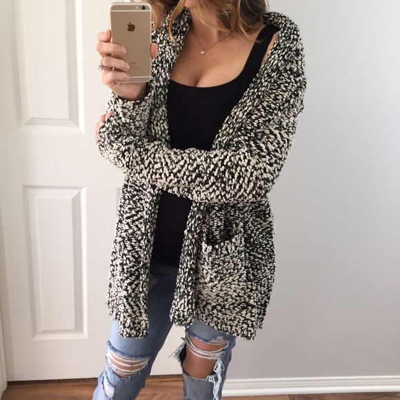 Sold • Black & Cream Popcorn Cardigan Sweater - Picture 2 of 4