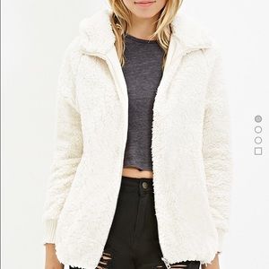 forever 21 Hooded Faux White Shearling Jacket Fur