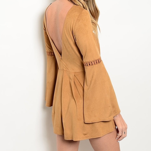 Love Culture Faux Suede Stretchy Hippie Suede Flowy Eyelet Romper Boho Chic - Picture 2 of 4