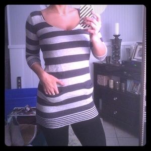 Express Grey Striped Sweater Dress
