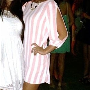 Pink and white stripe bow dress