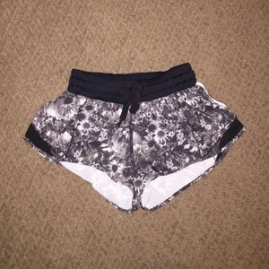 Black floral Lululemon athletic shorts