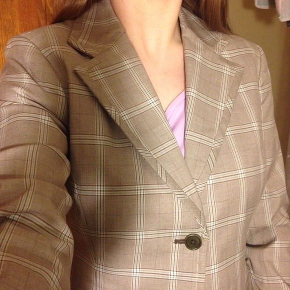 NWOT Tommy Hilfiger brown/blue/taupe plaid blazer - Picture 3 of 4