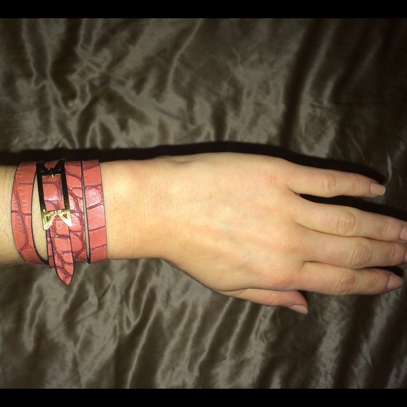 MCM embossed leather wrap around bracelet wine