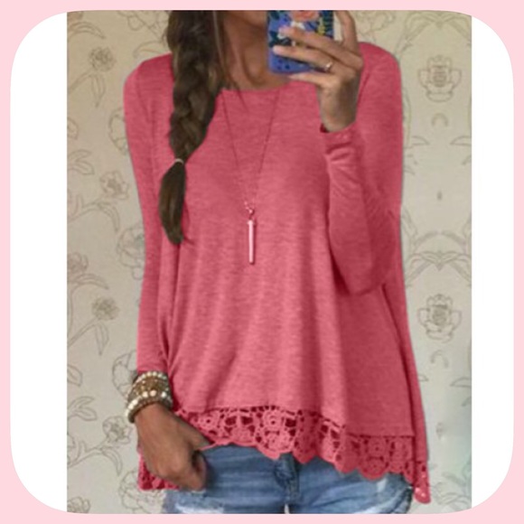 Boutique Tops - NWT Flirty Coral/Pink Crochet Lace Ruffled  Top