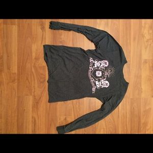 Grey long sleeve phi mu shirt with pink crest