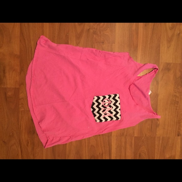 Pink phi mu tank with chevron pocket and letters - Picture 1 of 2