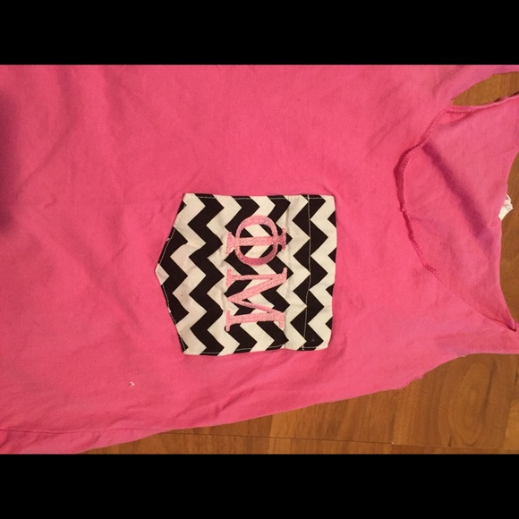 Pink phi mu tank with chevron pocket and letters - Picture 2 of 2