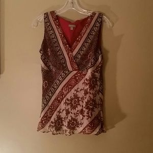 Ann Taylor Red & Tan Blouse