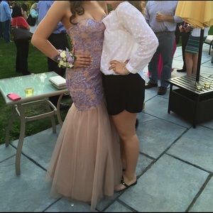 Prom dress worn once!! Light purple lace over nude