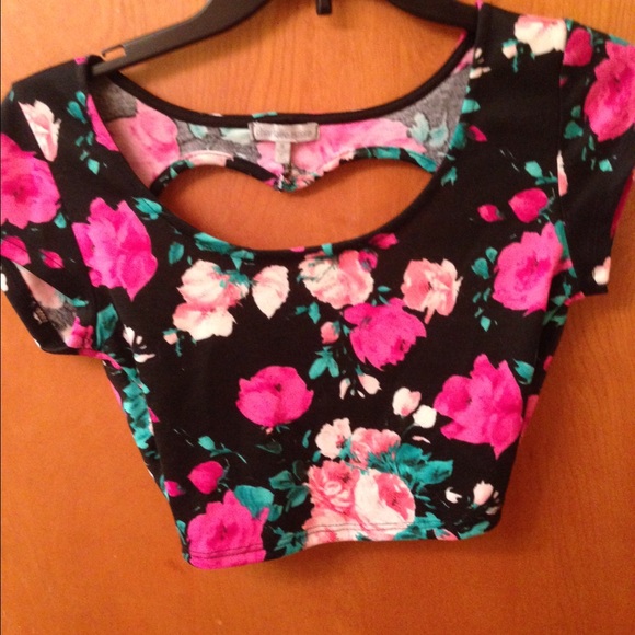Short sleeved rose crop top