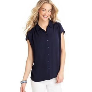 LOFT Short Sleeve Drapey Navy Blouse Size M