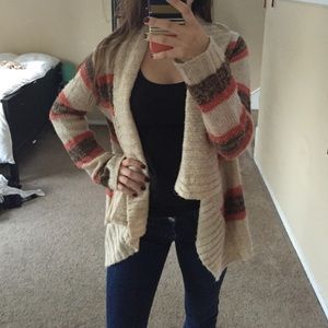 Front-open striped knit sweater