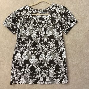 dark brown patterned blouse