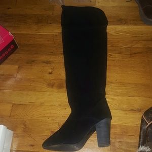 Urban outfitters tall suede boots, black, size 10