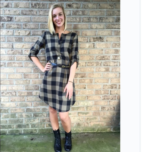Army green and black dress with belt