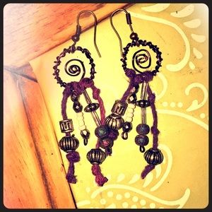 Purple dreamcatcher inspired wire earrings
