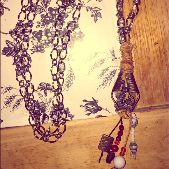 Whimsical bohemian long statement necklace