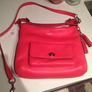 Coach bright coral leather hobo w detachable strap