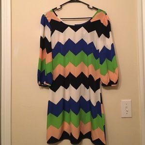 Chevron shift dress with zipper down back