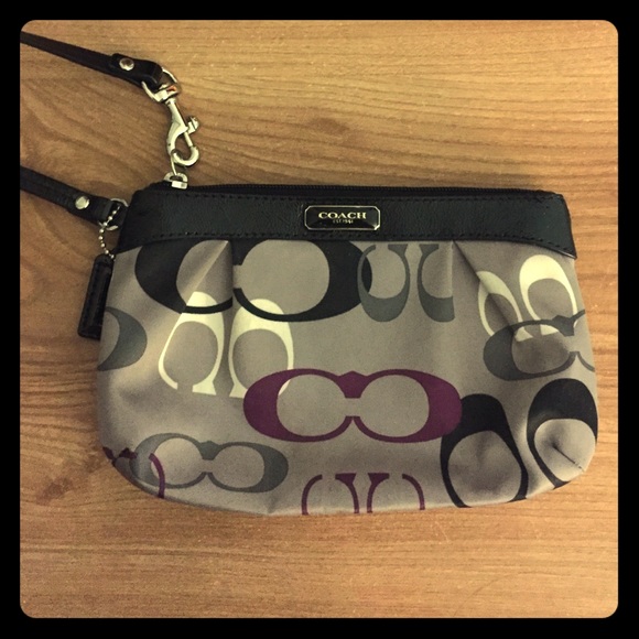 Black, grey and purple Coach Wristlet