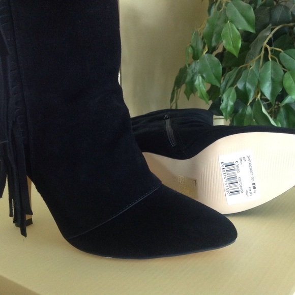 Black Genuine Suede BOHO Fringe Boots - Picture 4 of 4