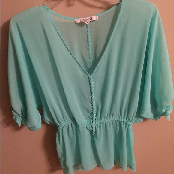 Forever 21 mint chiffon top button top small - Picture 1 of 3