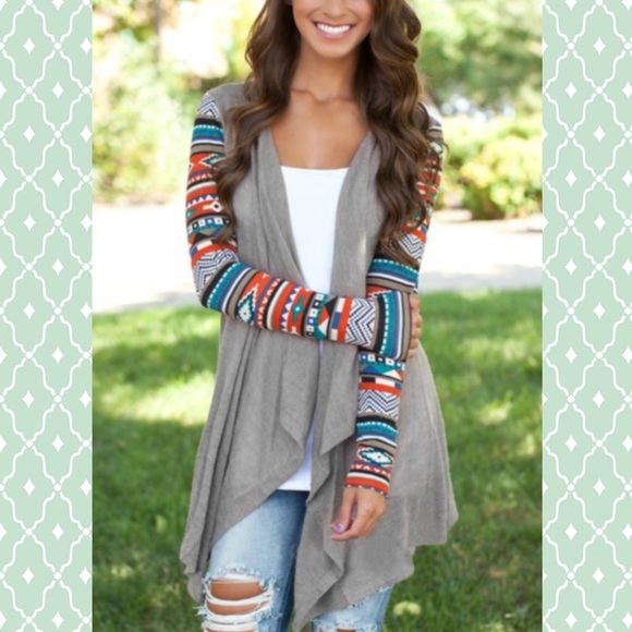 Sweaters - •Fun Colorful Aztec Long Sleeve Gray Cardigan!•