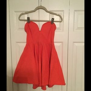 Coral strapless NastyGal dress!