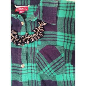 Navy Blue & Green Plaid Flannel!