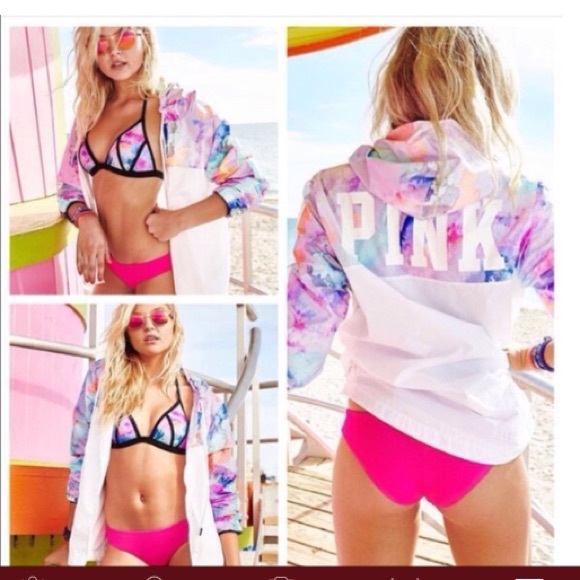 PINK Victoria's Secret Outerwear - BNWT VS PINK white/purple watercolor ANORAK