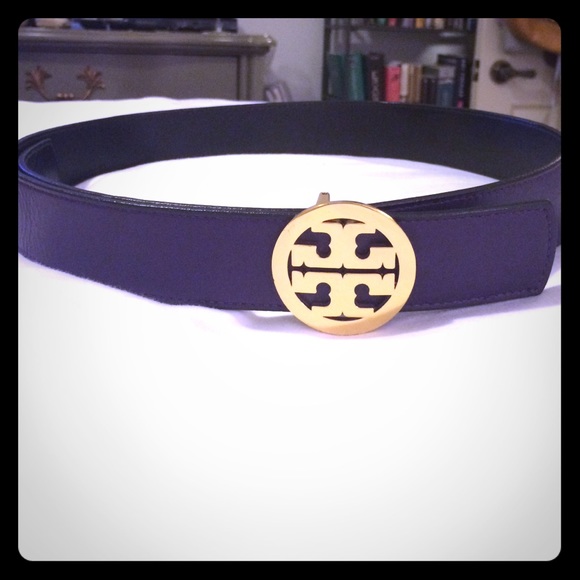 Purple leather Tory Burch gold logo belt
