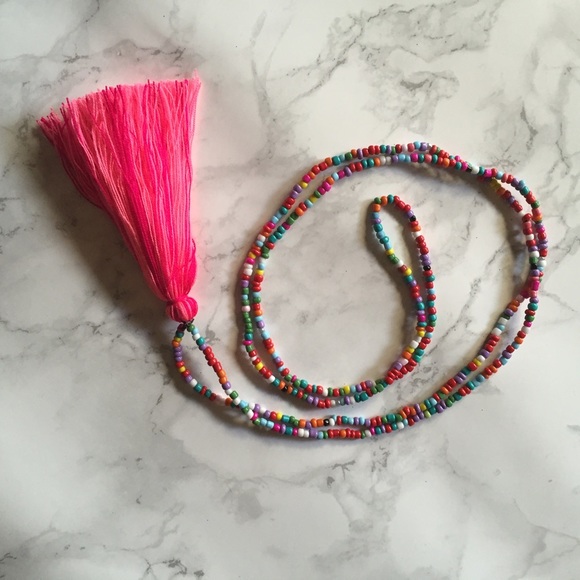 Jewelry - Long beaded necklace with hot pink tassel! Jewelry - Long beaded necklace with hot pink tassel!