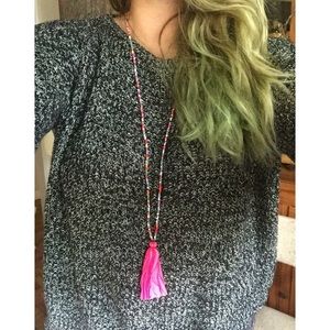 Jewelry - Long beaded necklace with hot pink tassel! Jewelry - Long beaded necklace with hot pink tassel!