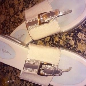 Cole Haan tan and silver sandals