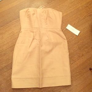 Tan strapless J.Crew dress with the tag still on