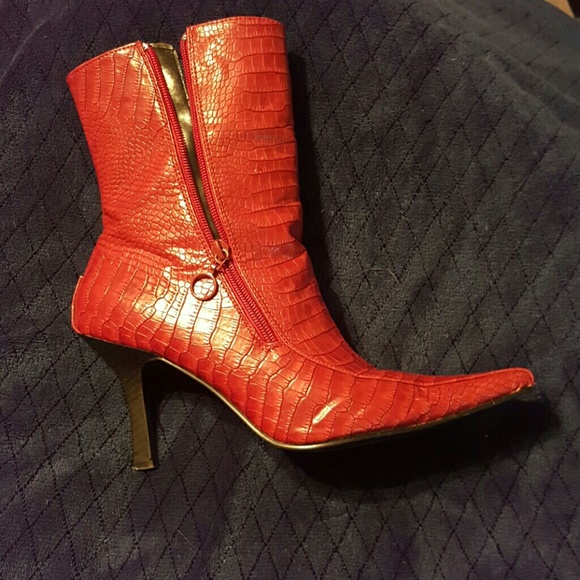 Red snakeskin boots