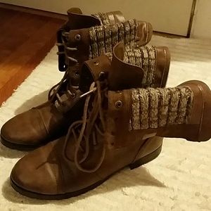 Brown faux leather combat boots!