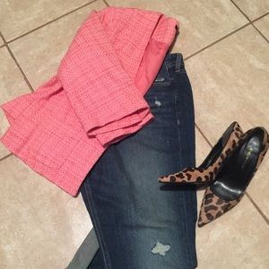 pink blazer is short sleeve 3/4