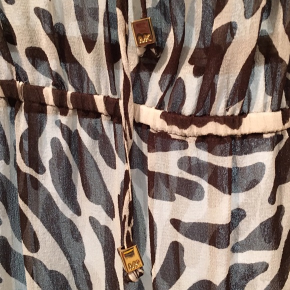 MICHAEL KORS Animal Print Sheer Blouse w Gold Logo - Picture 2 of 4