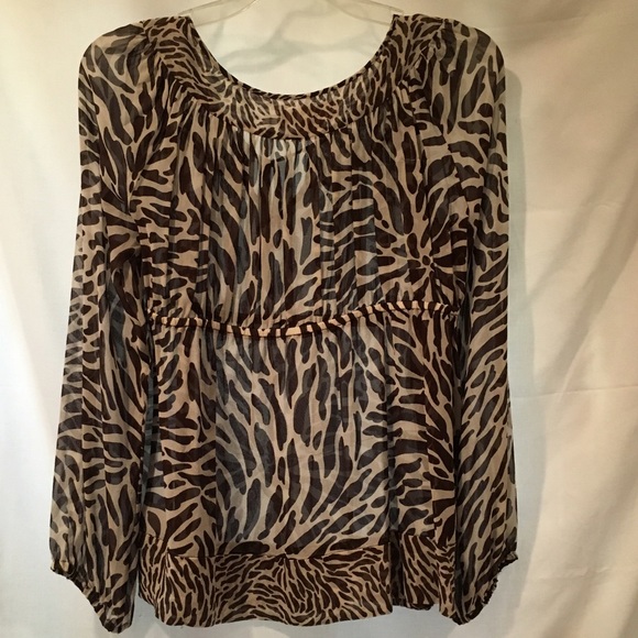 MICHAEL KORS Animal Print Sheer Blouse w Gold Logo - Picture 3 of 4